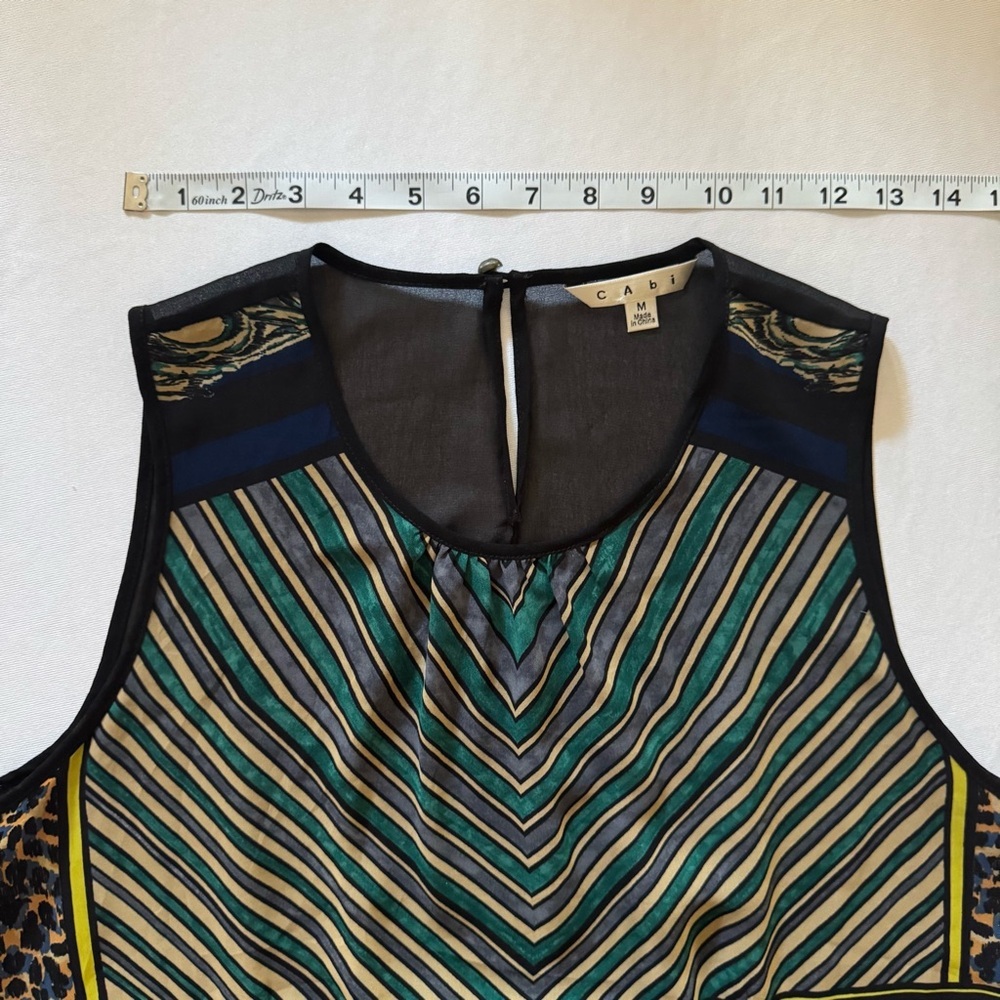 CAbi Leopard Mixed Print Sheer Panel Sleeveless Tank Top Size M Edgy Chic - Picture 7 of 8